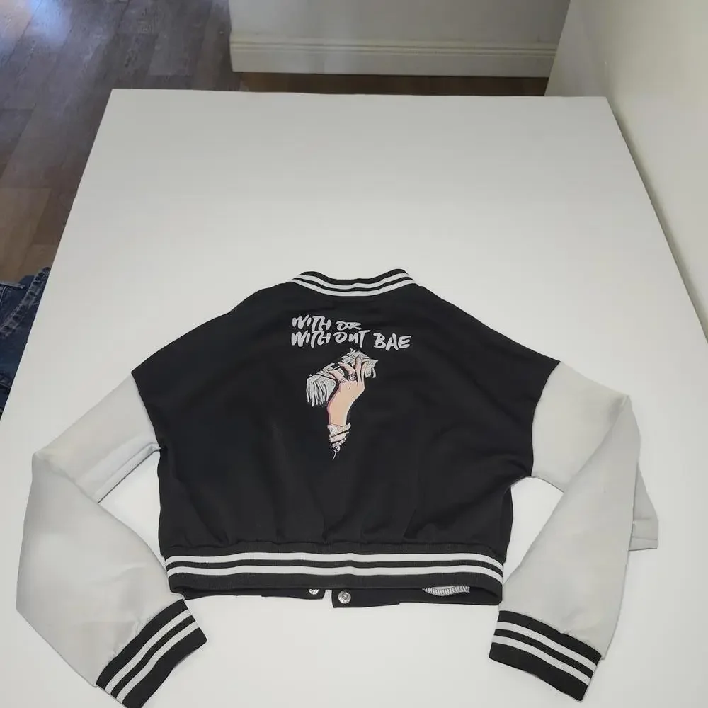 Jadus Justice Cropped Varsity Jacket Black White L Streetwear Y2K With Or Withou